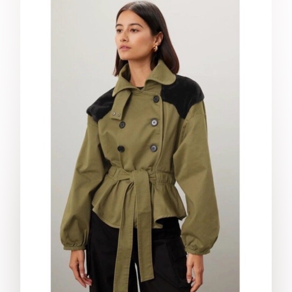 Marissa Webb Olive Green and Black Double-Breasted Belted Jacket